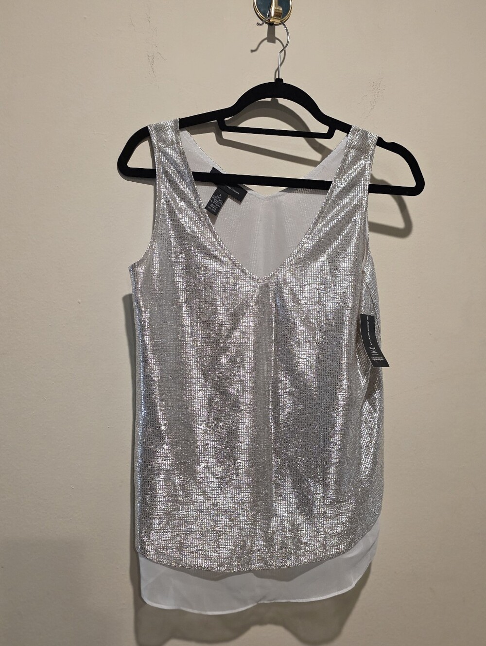 INC International Concepts Silver Sequin-Effect Sleeveless V-Neck Tank